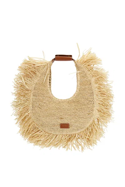 STAUD LARGE RAFFIA MOON TOTE BAG