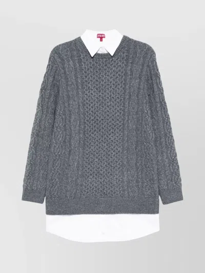 STAUD LAYERED CABLE KNIT DRESS WITH DETACHABLE COLLAR