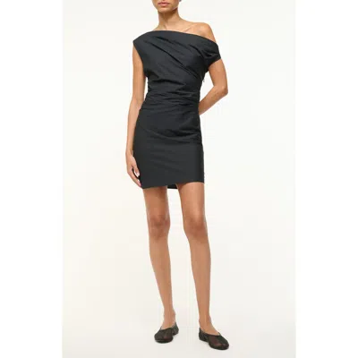 STAUD STAUD PHARE ONE-SHOULDER WOVEN STRETCH COTTON MINIDRESS