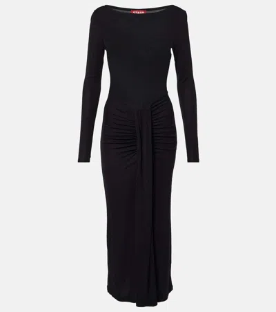 STAUD RUCHED JERSEY MIDI DRESS