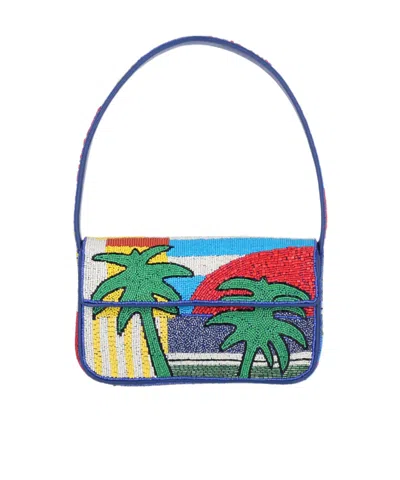 STAUD STAUD TOMMY BEAD-EMBELLISHED FOLDOVER TOP SHOULDER BAG