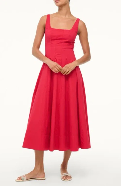 STAUD STAUD WELLS SLEEVELESS STRETCH SILK MIDI DRESS