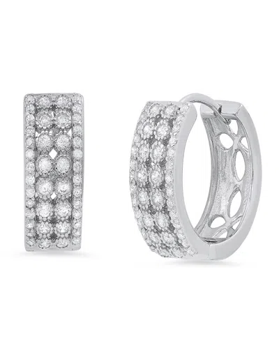 STEELTIME WOMEN'S STERLING SILVER AND MULTI-ROW SIMULATED DIAMONDS ROUND HUGGIE EARRINGS