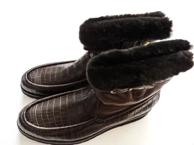 STEFANO RICCI STEFANO RICCI CROCODILE LEATHER MINK FUR BOOTS SHOES 11.5 US 44.5 EURO 10.5 UK