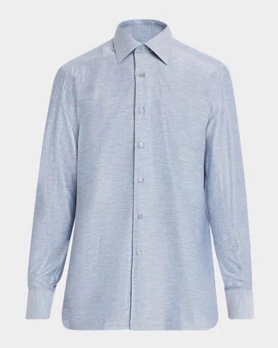 STEFANO RICCI MEN'S HEATHERED COTTON AND LINEN SPORT SHIRT