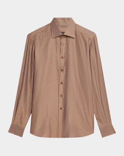 STEFANO RICCI MEN'S HEATHERED COTTON AND LINEN SPORT SHIRT