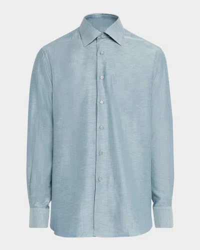STEFANO RICCI MEN'S HEATHERED COTTON AND LINEN SPORT SHIRT