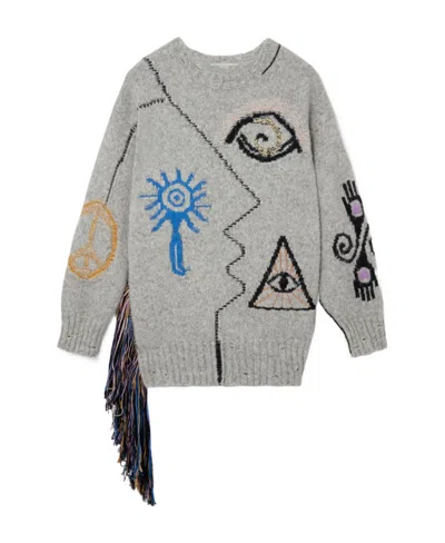 STELLA MCCARTNEY STELLA MCCARTNEY ART EMBROIDERED CREWNECK KNIT SWEATER