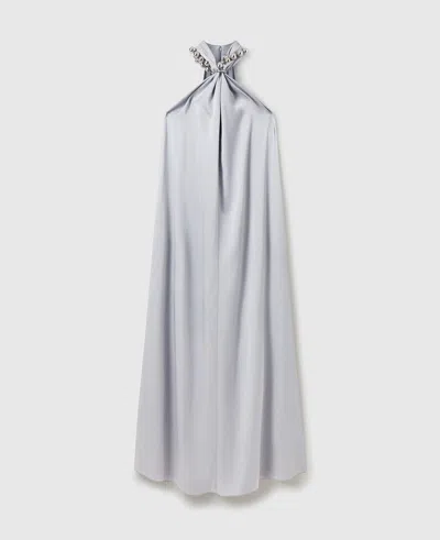 STELLA MCCARTNEY BALL-CHAIN HALTERNECK SATIN MAXI DRESS