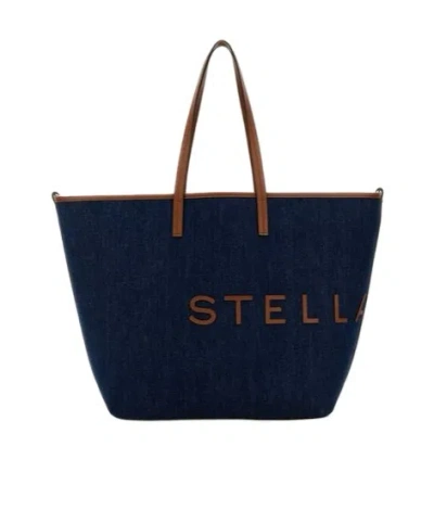 STELLA MCCARTNEY STELLA MCCARTNEY ECO LOGO LETTERING DENIM TOTE BAG