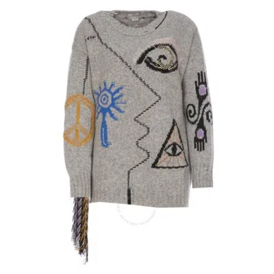 STELLA MCCARTNEY STELLA MCCARTNEY FOLK ARTWORK WOOL BLEND KNIT SWEATER IN GREY