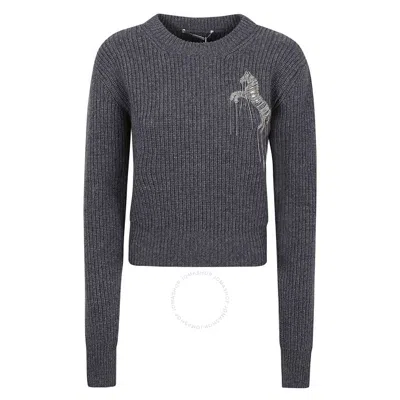 STELLA MCCARTNEY STELLA MCCARTNEY GREY WOOL CROPPED HORSE CHAIN EMBROIDERED JUMPER