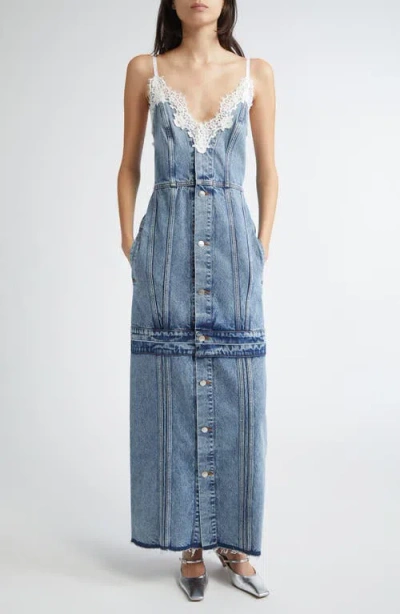 STELLA MCCARTNEY STELLA MCCARTNEY LACE TRIM DENIM MAXI DRESS
