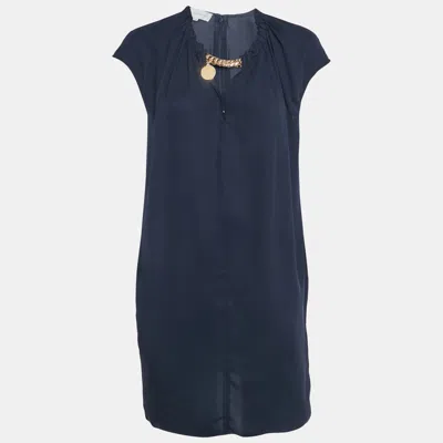 STELLA MCCARTNEY NAVY BLUE GEORGETTE CHAIN DETAIL MINI DRESS S