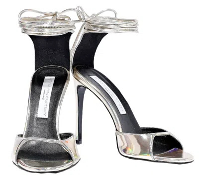 STELLA MCCARTNEY STELLA MCCARTNEY SILVER VEGAN FAUX ANKLE TIE HEELS SANDALS PUMPS SCHUHE SHOES 35
