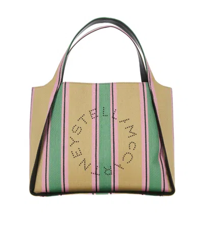 STELLA MCCARTNEY STELLA MCCARTNEY STRIPED LOGO EMBELLISHED TOTE BAG