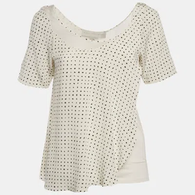 STELLA MCCARTNEY WHITE PRINTED SILK & KNIT LAYERED TOP S