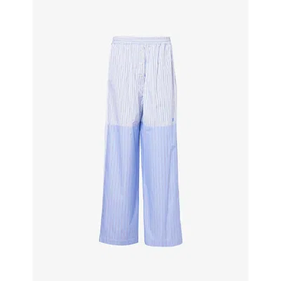 STELLA MCCARTNEY WOMENS MULTICOLOR BLUE STRIPED TWO-SLIP-POCKETS STRAIGHT-LEG HIGH-RISE COTTON-POPLIN TROUSERS