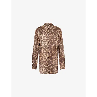 STELLA MCCARTNEY WOMENS MULTICOLOR BROWN LEOPARD-PRINT RELAXED SATIN SHIRT