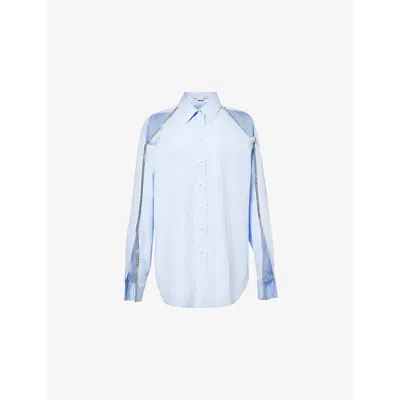 STELLA MCCARTNEY WOMENS SKY BLUE FALABELLA CHAIN-EMBELLISHED COTTON SHIRT