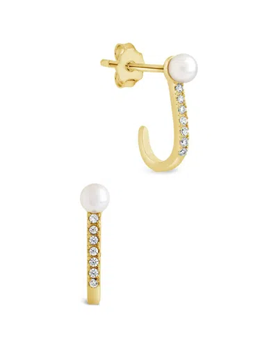 STERLING FOREVER STERLING FOREVER 14K OVER SILVER 2MM PEARL CZ SUSPENDER STUDS