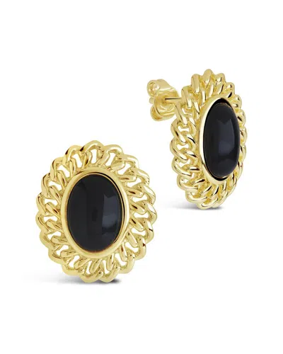 STERLING FOREVER STERLING FOREVER 14K PLATED ONYX AINSLEY STUDS