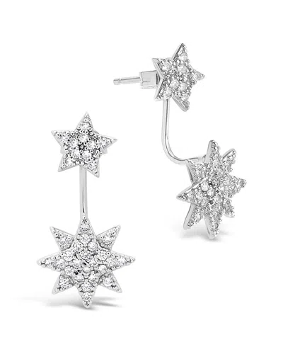 STERLING FOREVER STERLING FOREVER RHODIUM PLATED CZ BURST JACKET EARRINGS