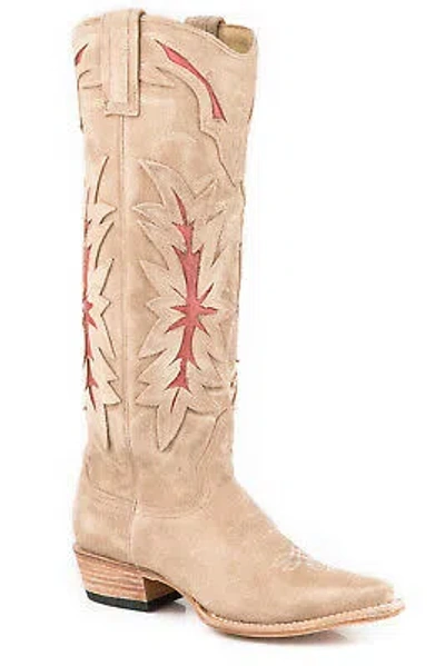 STETSON STETSON WOMENS ALMOND LEATHER BEXLEY 15IN FLAME COWBOY BOOTS
