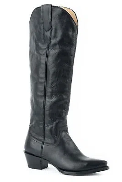 STETSON STETSON WOMENS BLACK LEATHER 18IN SMOOTH CLASS COWBOY BOOTS