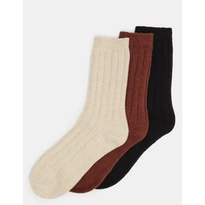 STEVE MADDEN 3 PACK BOOT SOCKS TAN MULTI