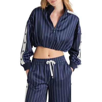 STEVE MADDEN STEVE MADDEN BECKHAM PINSTRIPE CROP SATIN JACKET