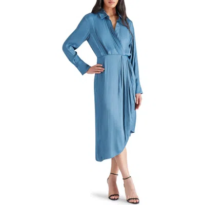 STEVE MADDEN STEVE MADDEN MARTINA LONG SLEEVE FAUX WRAP MIDI SHIRTDRESS