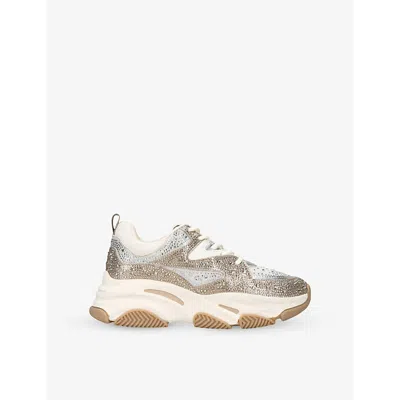 STEVE MADDEN S BEIGE COMB KIDS' JPRIVY EMBELLISHED LOW-TOP MIXED-MATERIAL TRAINERS EUR 32 / 13 UK