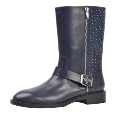 STEVE MADDEN STEVE MADDEN WOMENS ZAIN STUDDED LEATHER BOOT SIZE-7 COLOR-NAVY LEATHER