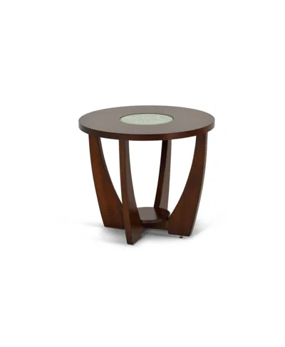 STEVE SILVER STEVE SILVER RAFAEL 25.5" ROUND MERLOT WOOD END TABLE WITH CRACKED GLASS INSERT