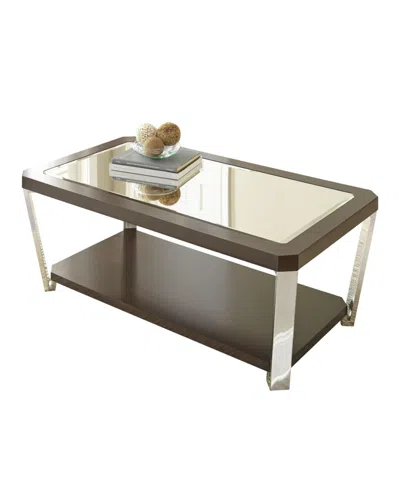 STEVE SILVER STEVE SILVER TRUMAN 48" MIRRORED TOP AND WOOD COCKTAIL TABLE