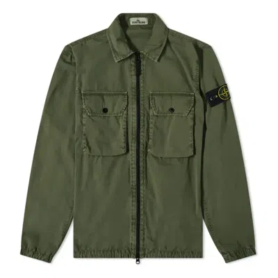 STONE ISLAND STONE ISLAND 2 Pocket Brushed Cotton Shirt Jacket 'Sage'