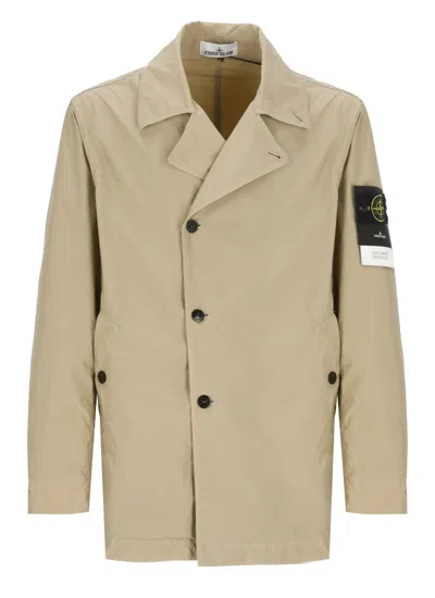 STONE ISLAND BEIGE JACKET WITH CLASSIC LAPEL