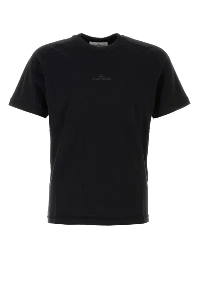 STONE ISLAND BLACK COTTON T-SHIRT