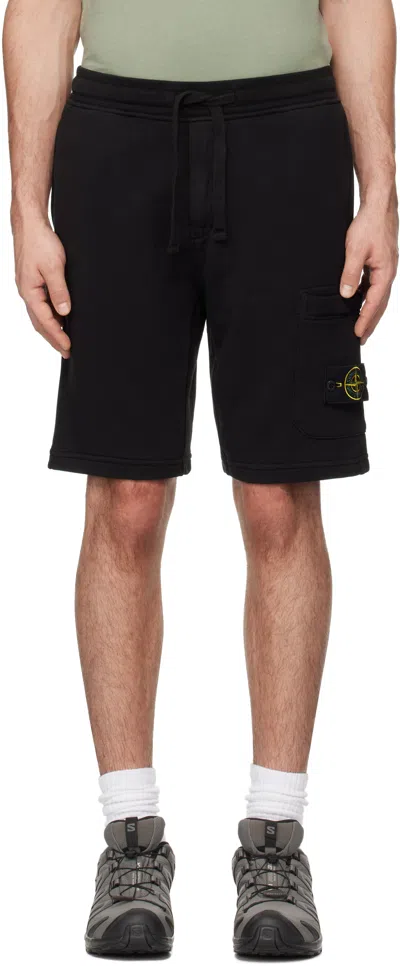 STONE ISLAND BLACK ORGANIC COTTON FLEECE SHORTS