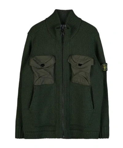 STONE ISLAND COMPASS-PATCH CARGO-POCKET CARDIGAN