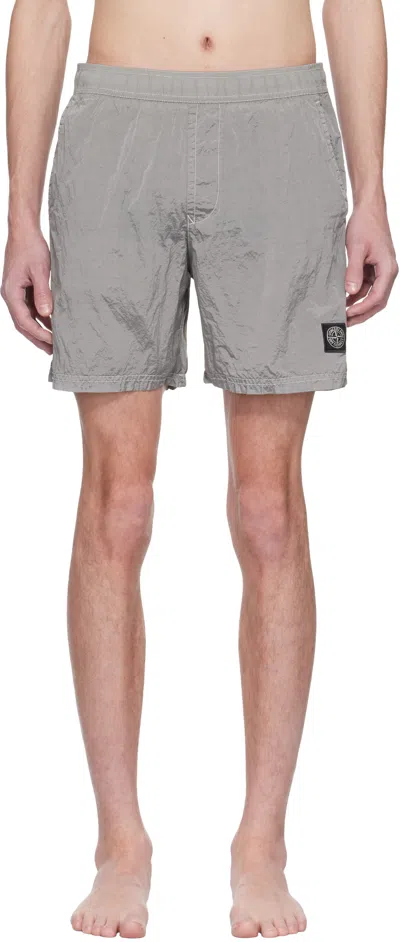 STONE ISLAND GRAY NYLON METAL ECONYL SWIM SHORTS