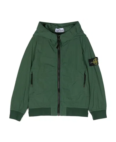 STONE ISLAND STONE ISLAND JUNIOR LOGO PATCH ZIP-UP HOODED JACKET