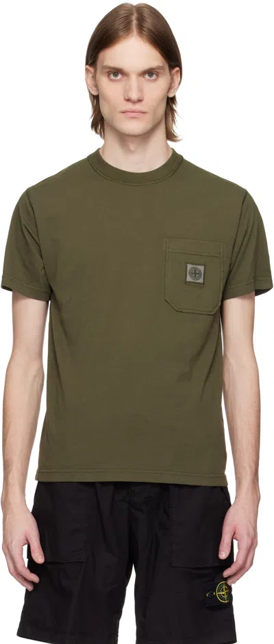 STONE ISLAND KHAKI ORGANIC COTTON JERSEY FISSATO EFFECT T-SHIRT