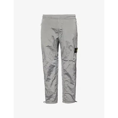 STONE ISLAND MENS PEARL GREY BRAND-PATCH ZIP-AND-BUTTONED-POCKETS TAPERED-LEG REGULAR-FIT WOVEN TROUSERS