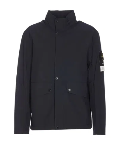 STONE ISLAND STONE ISLAND FUNNEL-NECK LOGO PATCH JACKET