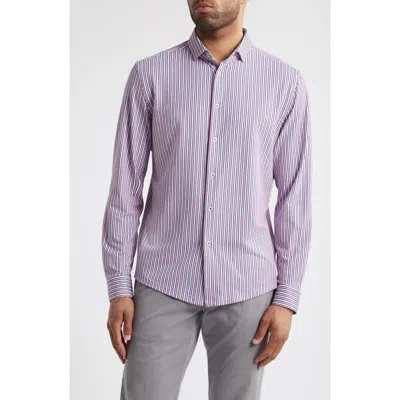 STONE ROSE STONE ROSE TRIM FIT TECHNO STRETCH STRIPE PERFORMANCE BUTTON-UP SHIRT