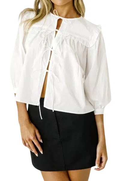 STORIA EYELET TIE FRONT BLOUSE IN WHITE