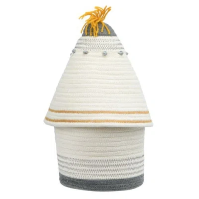 STORIED HOME STORIED HOME BASKET WITH LID AND EMBROIDERY