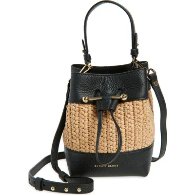 STRATHBERRY STRATHBERRY LANA OSETTE RAFFIA & LEATHER BUCKET BAG